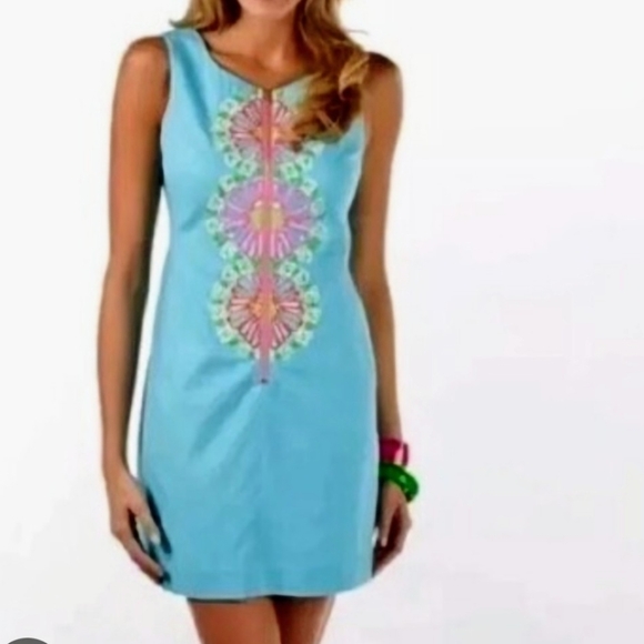 Lilly Pulitzer Women Kolby Cotton Short Sleeve Dress Floral Blue Size 10 - Picture 3 of 14